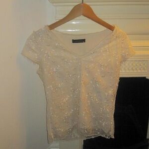 fairy core 90s vintage lace v neck blouse top cream